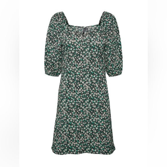 Gelina green floral dress with puff sleeves - Picture 1 of 9
